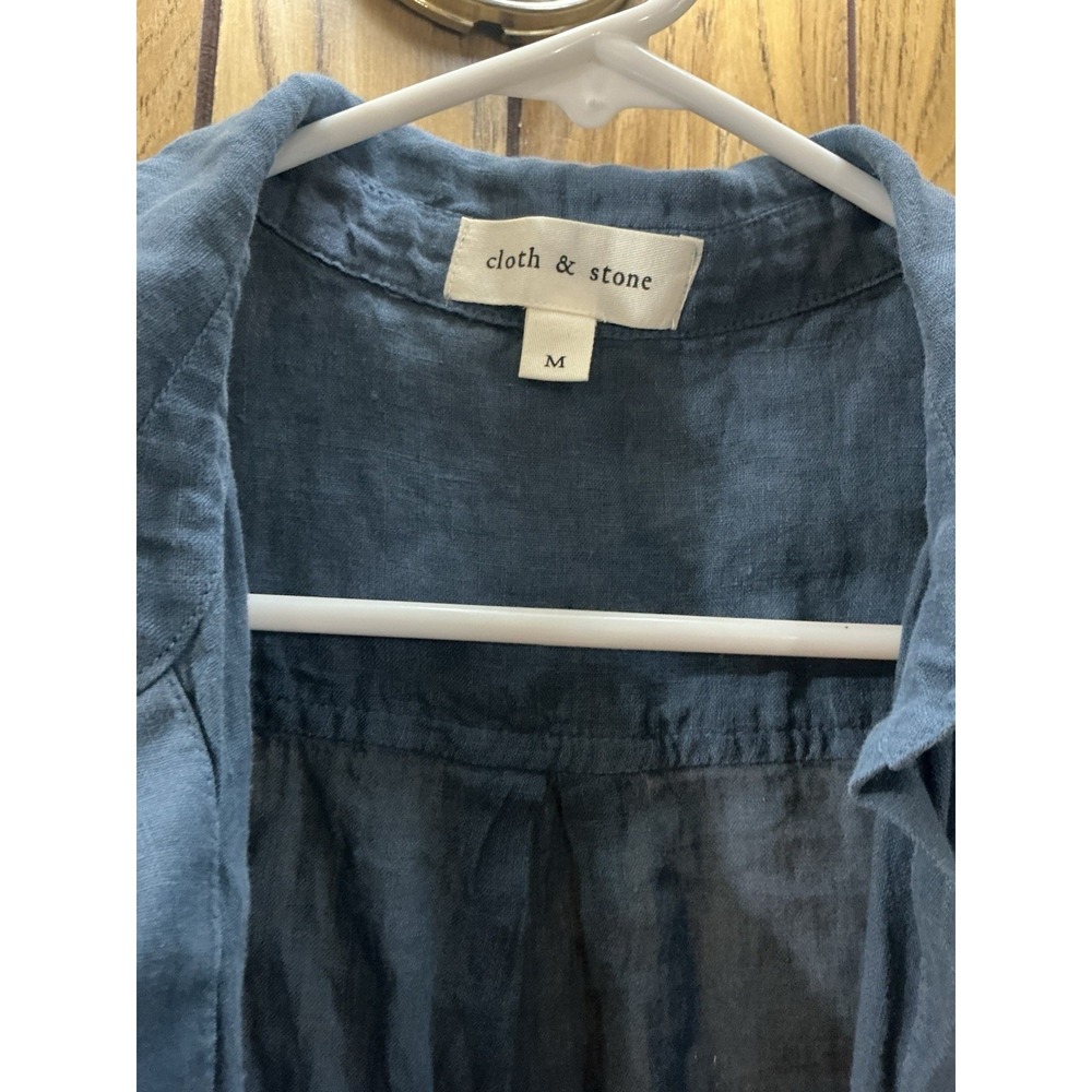 Cloth & Stone Womens Medium 100% Linen Sleeveless Button-Down Blouse Blue